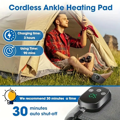 Ankle massager featuring adjustable vibration intensity and customizable heating settings