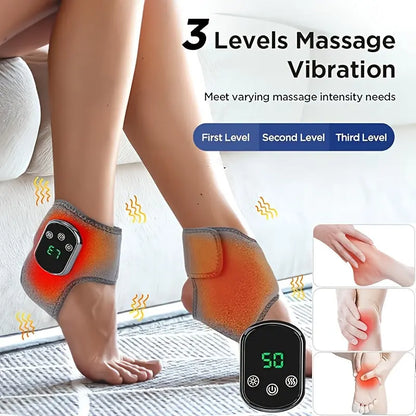 Ankle massager featuring adjustable vibration intensity and customizable heating settings