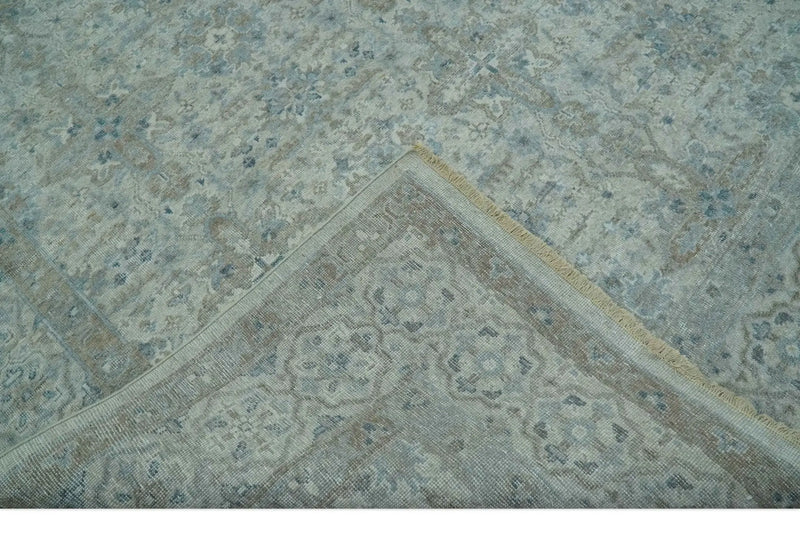 Antique Distress finish Silver, Teal and Brown Hand Knotted Traditional 8x10 wool Rug The Rug Decor