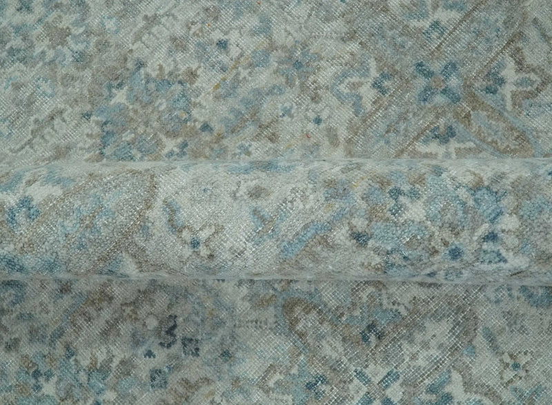 Antique Distress finish Silver, Teal and Brown Hand Knotted Traditional 8x10 wool Rug The Rug Decor