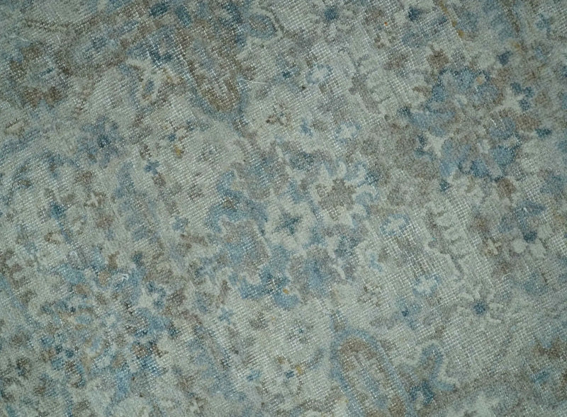 Antique Distress finish Silver, Teal and Brown Hand Knotted Traditional 8x10 wool Rug The Rug Decor