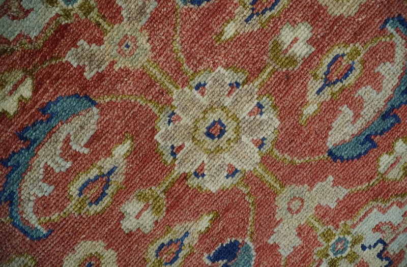 Antique Floral Style Rust, Teal, Ivory and Olive Hand Knotted Oriental Oushak 8x10 Wool Area Rug The Rug Decor