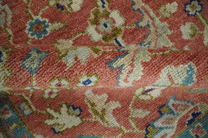 Antique Floral Style Rust, Teal, Ivory and Olive Hand Knotted Oriental Oushak 8x10 Wool Area Rug The Rug Decor