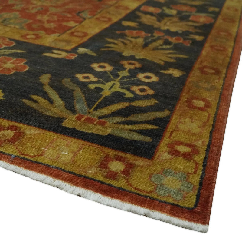 Antique Style 8x10 Rust, Black and Gold Hand Knotted Traditional Turkish Serapi Wool Area Rug The Rug Decor