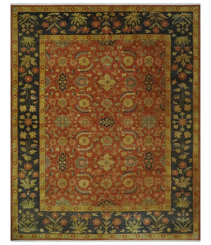 Antique Style 8x10 Rust, Black and Gold Hand Knotted Traditional Turkish Serapi Wool Area Rug The Rug Decor