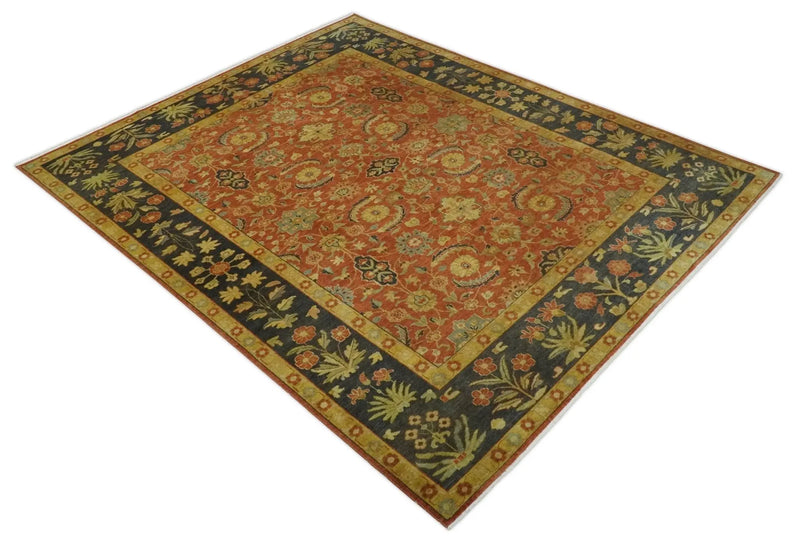 Antique Style 8x10 Rust, Black and Gold Hand Knotted Traditional Turkish Serapi Wool Area Rug The Rug Decor