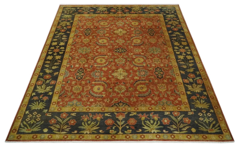 Antique Style 8x10 Rust, Black and Gold Hand Knotted Traditional Turkish Serapi Wool Area Rug The Rug Decor