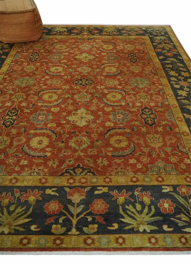 Antique Style 8x10 Rust, Black and Gold Hand Knotted Traditional Turkish Serapi Wool Area Rug The Rug Decor