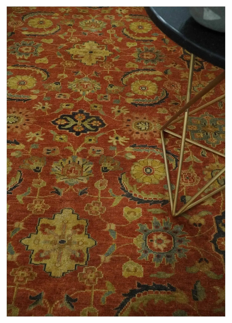 Antique Style 8x10 Rust, Black and Gold Hand Knotted Traditional Turkish Serapi Wool Area Rug The Rug Decor