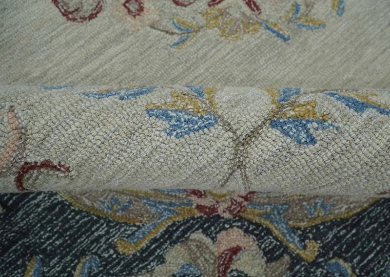 Antique Style Beige and Charcoal Aubusson design Hand Tufted 8x10 wool Area Rug The Rug Decor