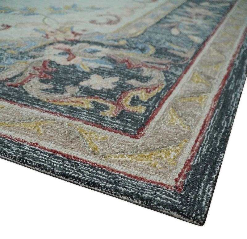 Antique Style Beige and Charcoal Aubusson design Hand Tufted 8x10 wool Area Rug The Rug Decor