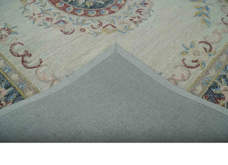 Antique Style Beige and Charcoal Aubusson design Hand Tufted 8x10 wool Area Rug The Rug Decor