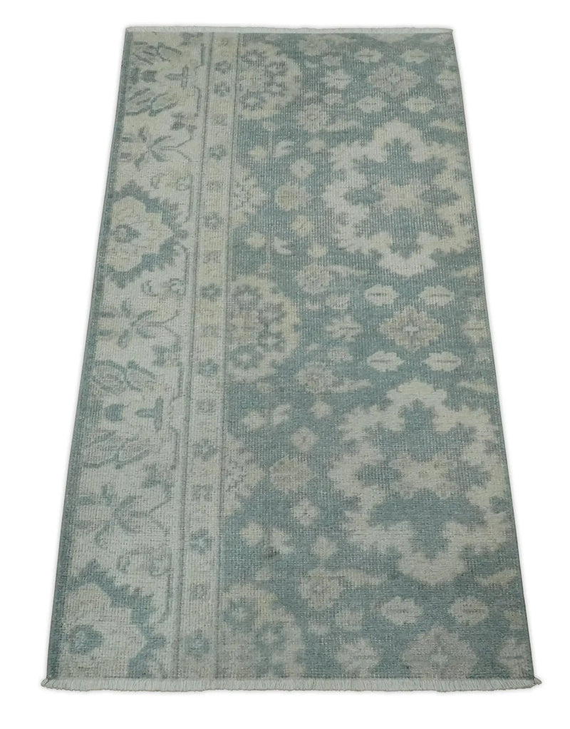 Antique Style Ivory and Gray Hand Knotted Traditional Oushak 2x4 wool Bedside Rug The Rug Decor