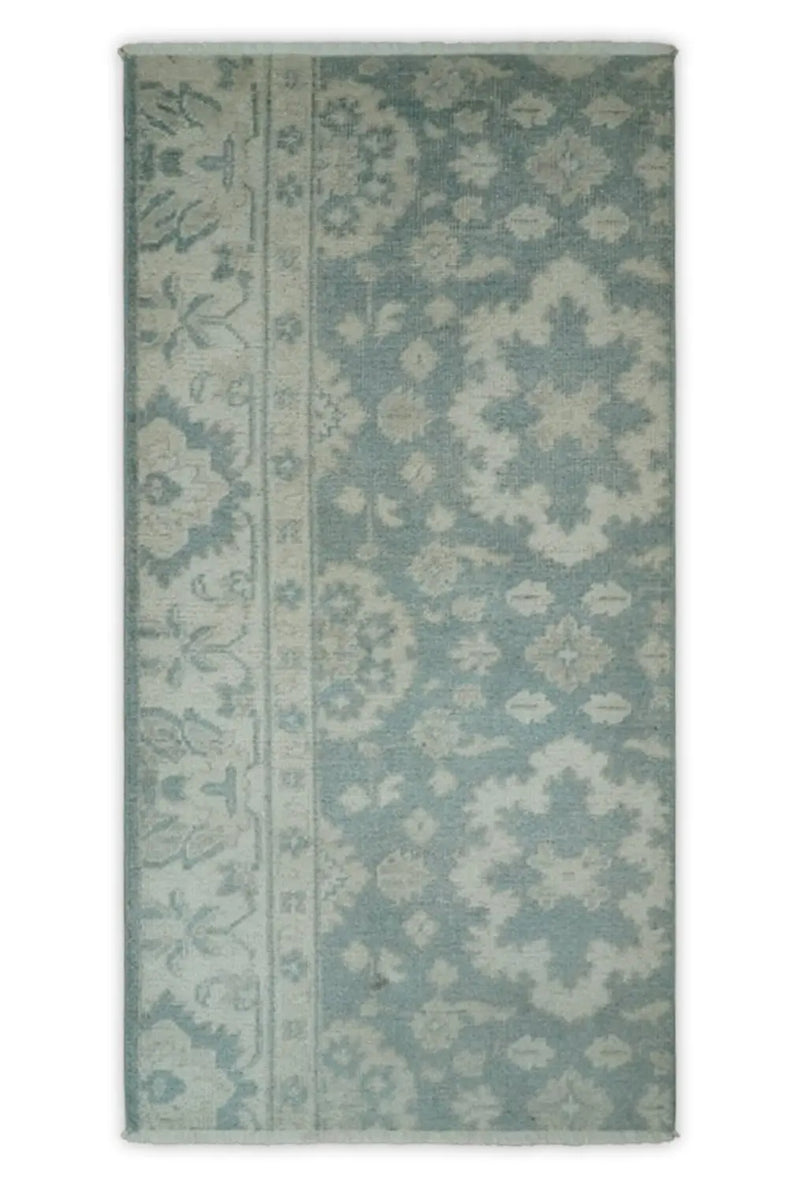 Antique Style Ivory and Gray Hand Knotted Traditional Oushak 2x4 wool Bedside Rug The Rug Decor