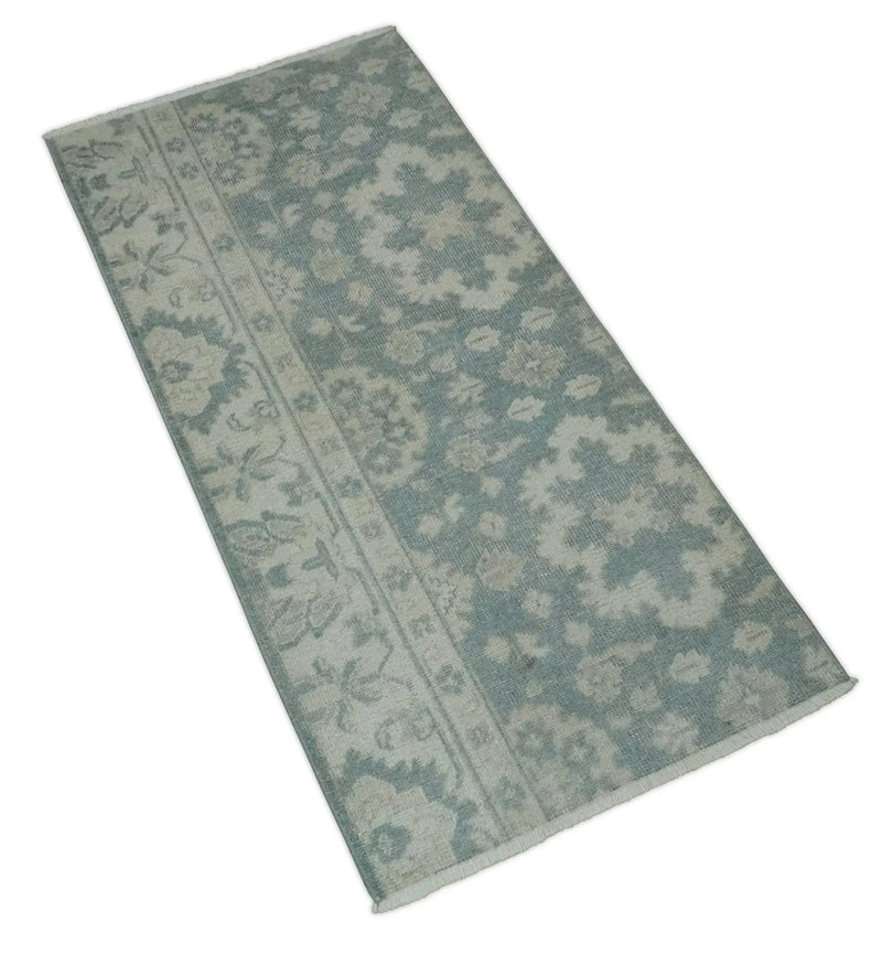 Antique Style Ivory and Gray Hand Knotted Traditional Oushak 2x4 wool Bedside Rug The Rug Decor