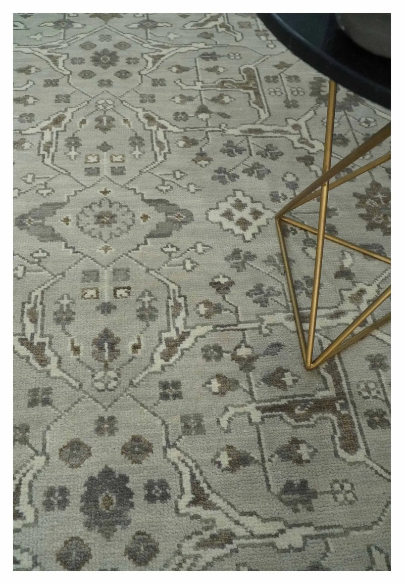 Antique Style Traditional Silver and Olive Oriental Oushak 8x10 wool Area Rug The Rug Decor