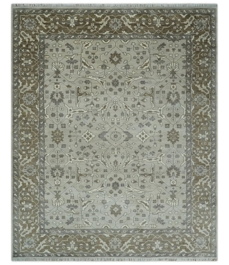 Antique Style Traditional Silver and Olive Oriental Oushak 8x10 wool Area Rug The Rug Decor