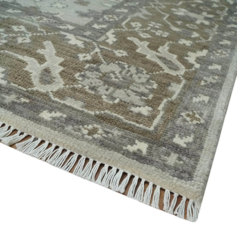 Antique Style Traditional Silver and Olive Oriental Oushak 8x10 wool Area Rug The Rug Decor