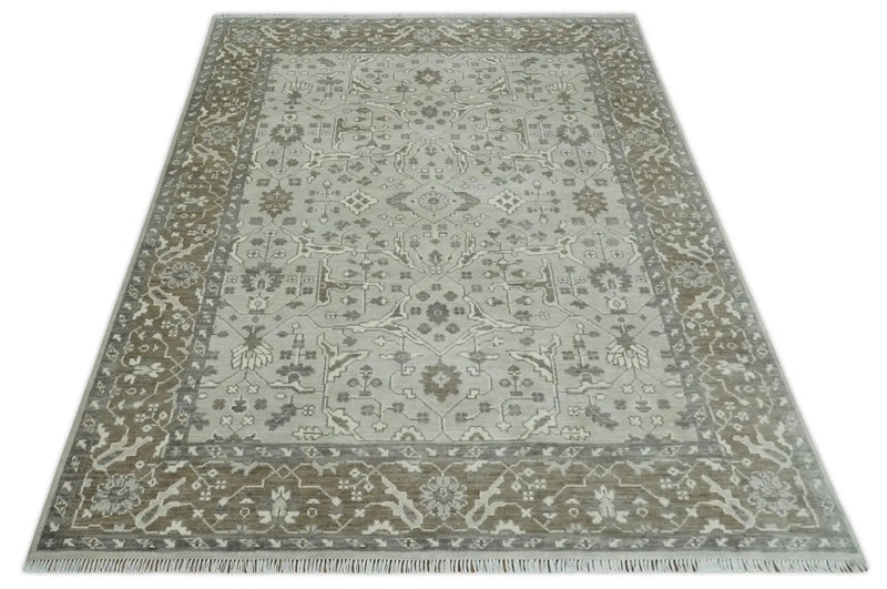 Antique Style Traditional Silver and Olive Oriental Oushak 8x10 wool Area Rug The Rug Decor