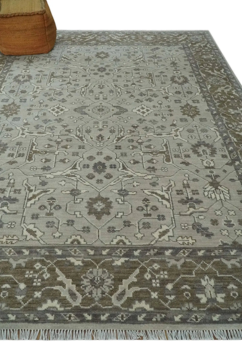 Antique Style Traditional Silver and Olive Oriental Oushak 8x10 wool Area Rug The Rug Decor