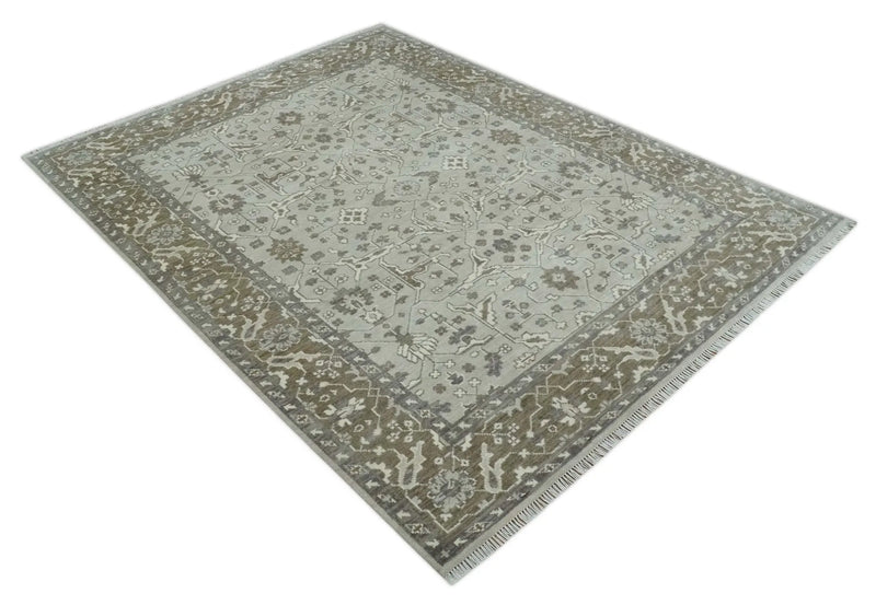 Antique Style Traditional Silver and Olive Oriental Oushak 8x10 wool Area Rug The Rug Decor