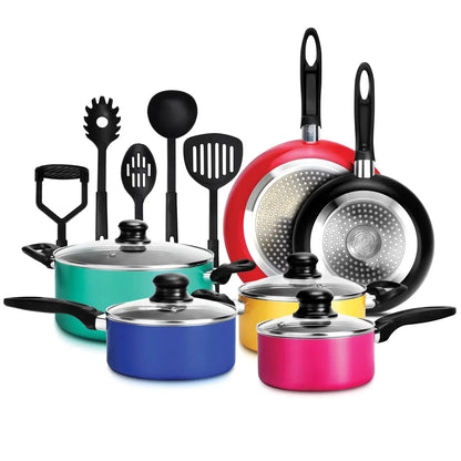 Cook Like a Pro with This 15-Piece Color Explosion Kitchenware Set – Pots, Pans, and Utensils Galore!