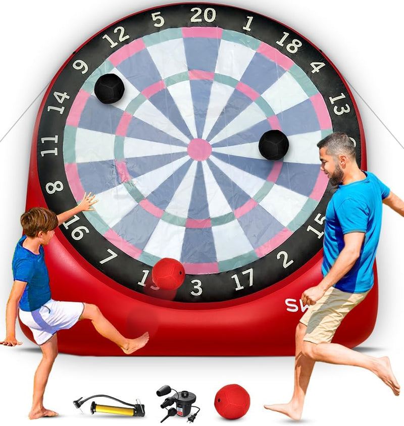 Games - XL Giant Kick Darts (Over 8Ft Tall) with 15+ Games Included - Jumbo Soccer Darts W/Air Pump - Big Inflatable Games - Carnival Games - Giant Outdoor Games & Activities - Giant Yard Games