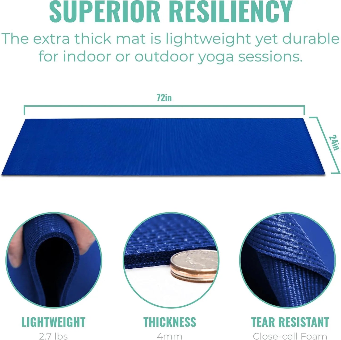 Elevate Yoga Mats, 10 Pack, 72" Long X 24" Wide, 4 Mm Thick, Non-Slip and Easy to Clean Gym Mats for Schools and Studios