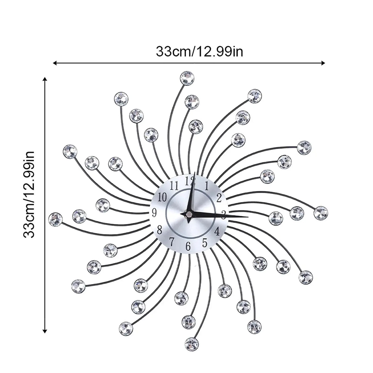 Wall Clock for Living Room Office, Decorative Clock,Sparkling Bling Metallic Silver Flower-Shaped Wall Clock for Living Room Office