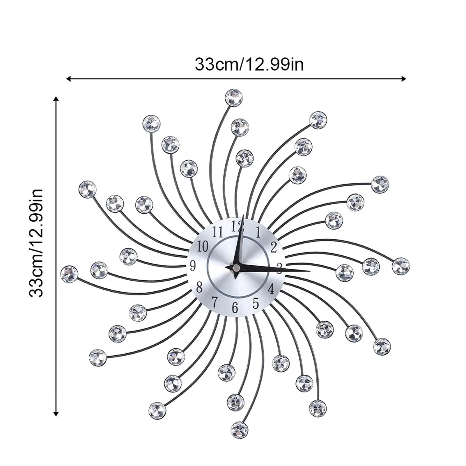 Wall Clock for Living Room Office, Decorative Clock,Sparkling Bling Metallic Silver Flower-Shaped Wall Clock for Living Room Office
