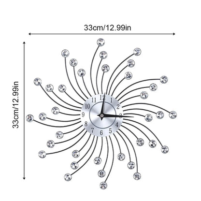 Wall Clock for Living Room Office, Decorative Clock,Sparkling Bling Metallic Silver Flower-Shaped Wall Clock for Living Room Office