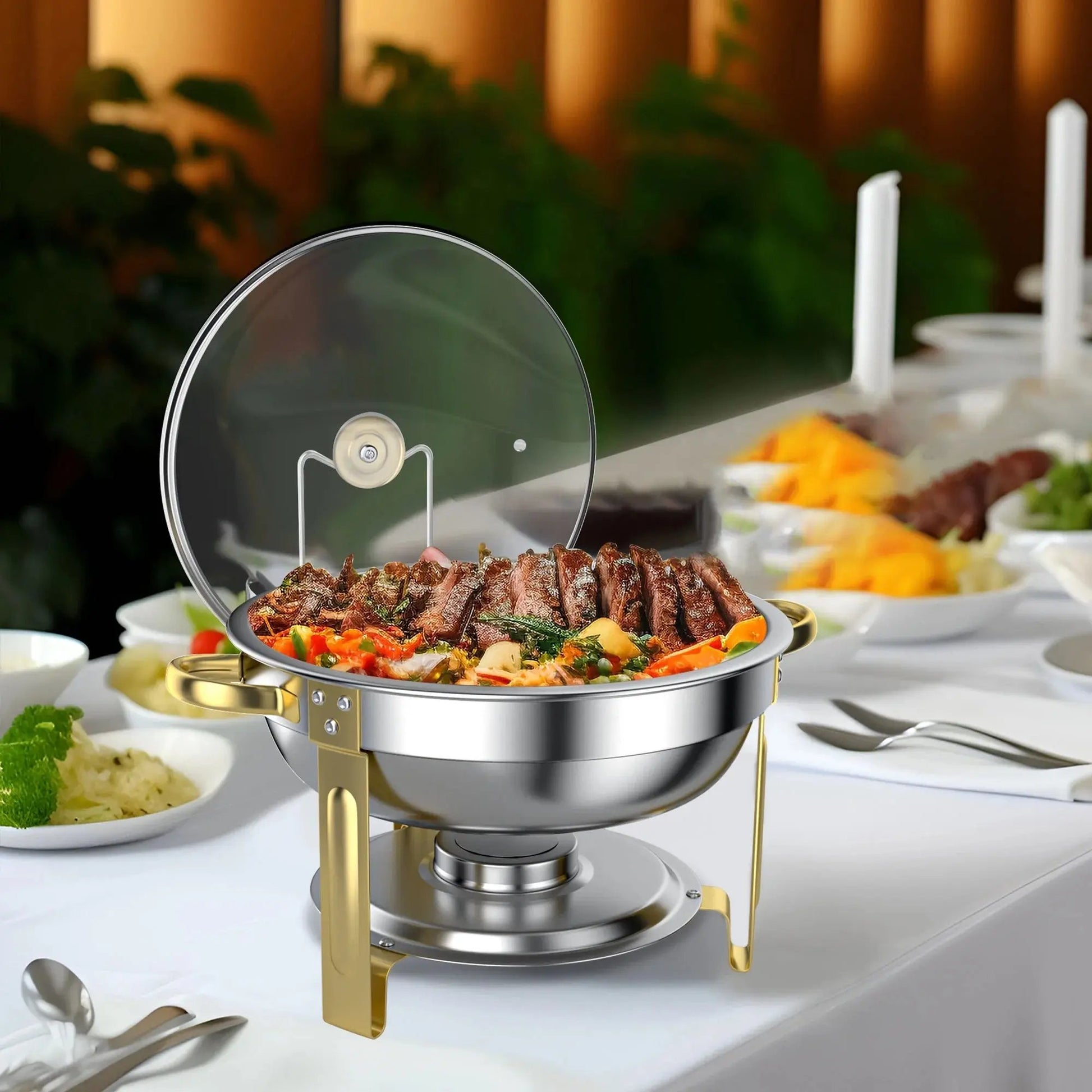 Transform Your Gatherings with Our Stunning 2-Pack 5QT Gold Chafing Dishes! Ideal for Parties & Weddings! 🍽✨