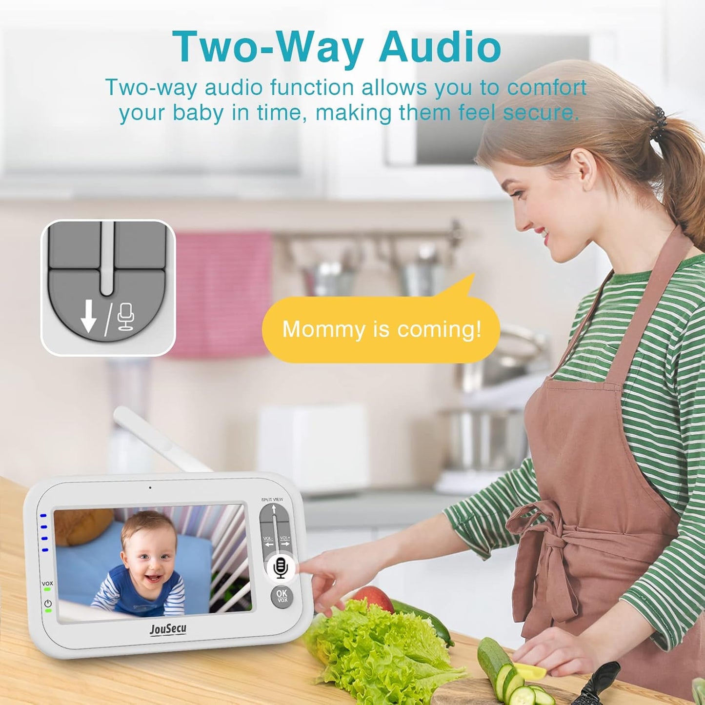Advanced Baby Monitor with Dual Cameras, 4.3" Split Screen, Two-Way Audio, Cry Detection, Night Vision & Temperature Monitoring