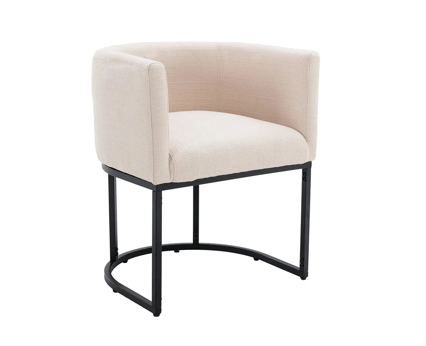 Modern Linen Dining Chair, Mid-Century Upholstered Barrel Kitchen Chairs Fabric Side Chair with Metal Legs and Curved Back for Living Room Dining Room Bedroom, Cream