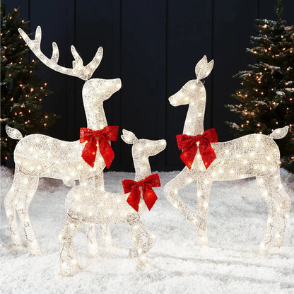 Enchant Your Holidays with Our 3-Piece Lighted 2D Deer Family Set – Stunning Gold Outdoor Decoration with 175 Lights!