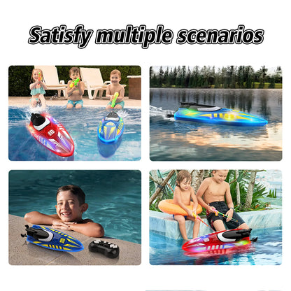Remote Control Boat with LED Lights, 2.4G RC Electric Speed Boat, Waterproof, Includes Batteries - Red
