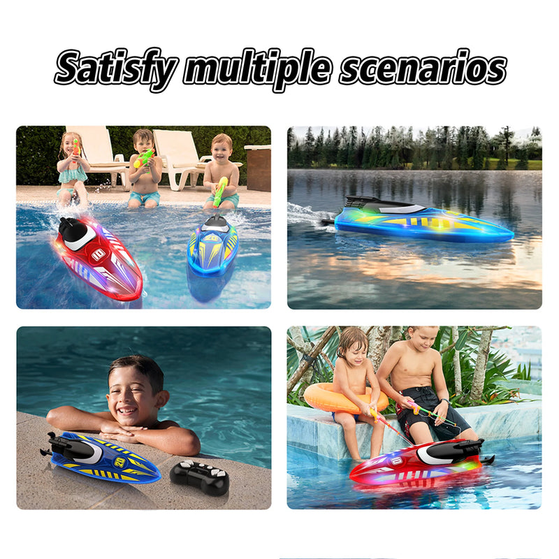 Remote Control Boat with LED Lights, 2.4G RC Electric Speed Boat, Waterproof, Includes Batteries - Red