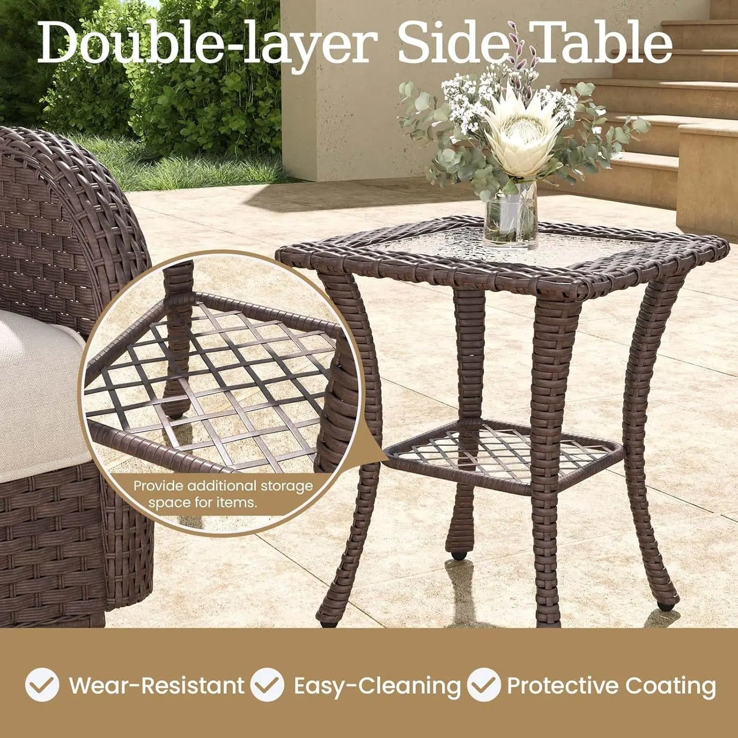 9 Pieces Wicker Patio Furniture Set, Luxury Outdoor Conversation Set with High Back Swivel Rocker Chairs