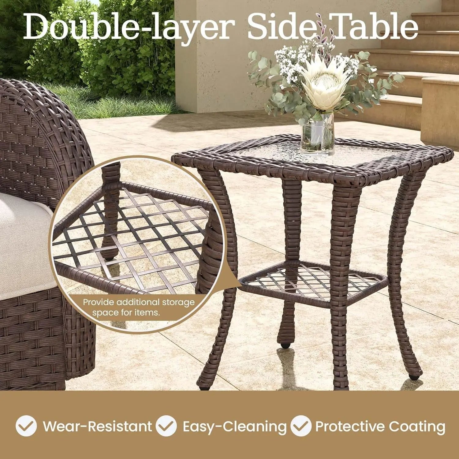 9 Pieces Wicker Patio Furniture Set, Luxury Outdoor Conversation Set with High Back Swivel Rocker Chairs