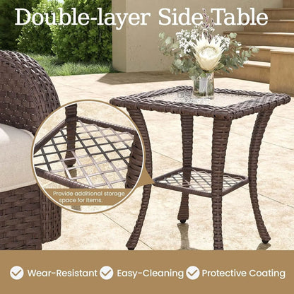 9 Pieces Wicker Patio Furniture Set, Luxury Outdoor Conversation Set with High Back Swivel Rocker Chairs