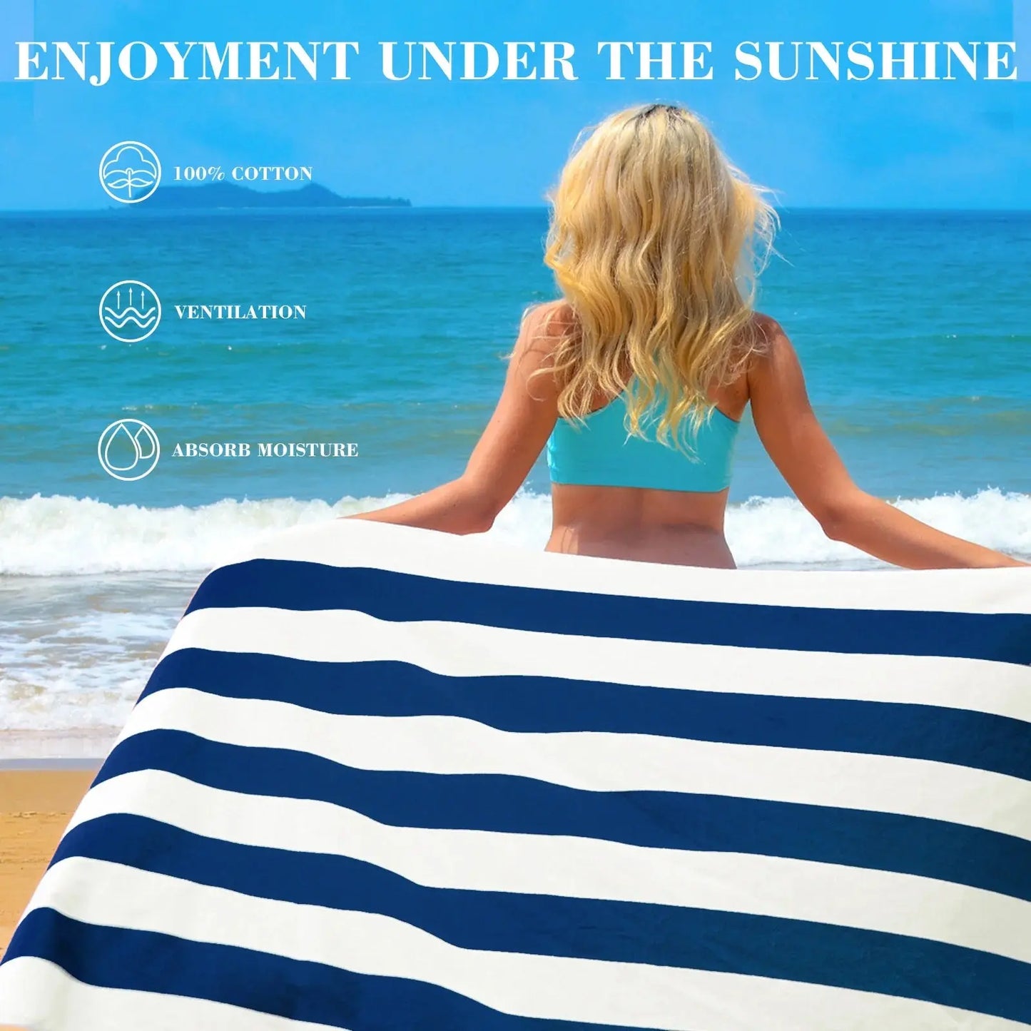 4-Pack Cotton Oversized 35"X70" Cabana Stripe Beach Towels, Super Absorbent Soft Plush Pool Towel, Bath Towel (Dark Navy)