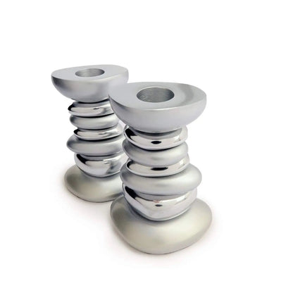 Yaie Emanuel Zen Stone Tower Candlestick Holders for Shabbat and Yom Tov