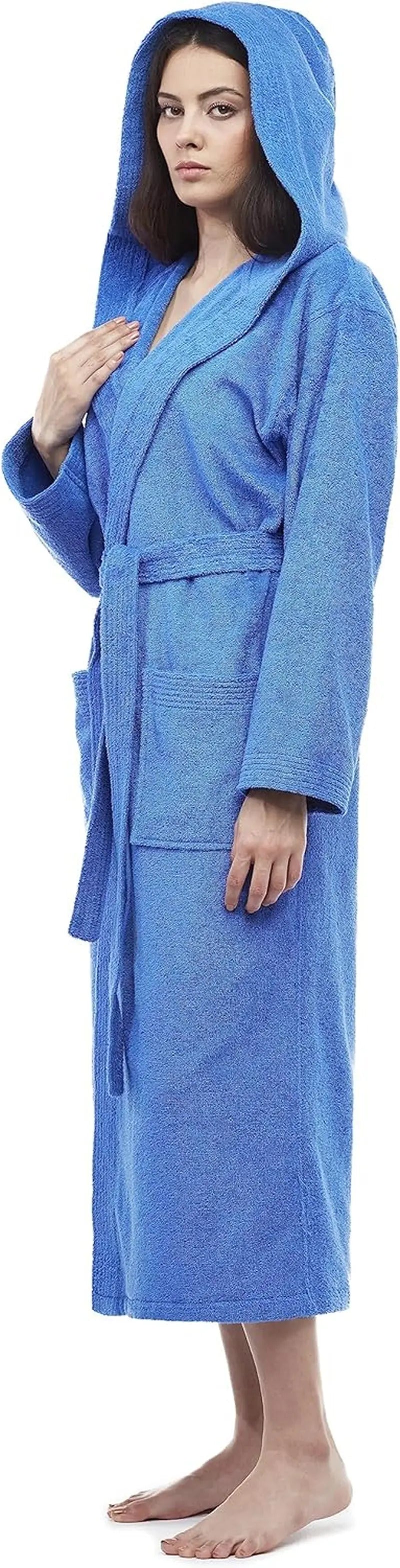 Women'S Pacific Hooded Turkish Cotton Bath Robe with Full Length Options