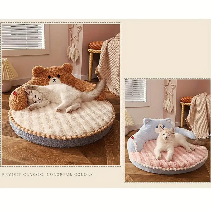 Soft And Durable Round Cat Bed - Removable Pet Mat And Mattress For Small Dogs And Cats - Plush Fabric - Indoor & Outdoor Use - For Pet Owners - Perfect Gift for Pet Lovers Our3Designs