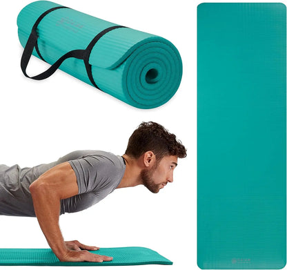 Essentials Thick Yoga Mat Fitness & Exercise Mat with Easy-Cinch Yoga Mat Carrier Strap, 72"L X 24"W X 2/5 Inch Thick