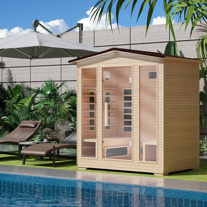 Outdoor Sauna, 4 Person Far Infrared Sauna, 10 Minutes Warm up Home Sauna, 3060Watt