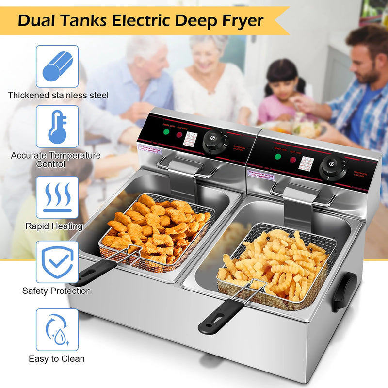 Powerful 12L 3400W Stainless Steel Electric Deep Fryer for Perfectly Crispy Fried Foods