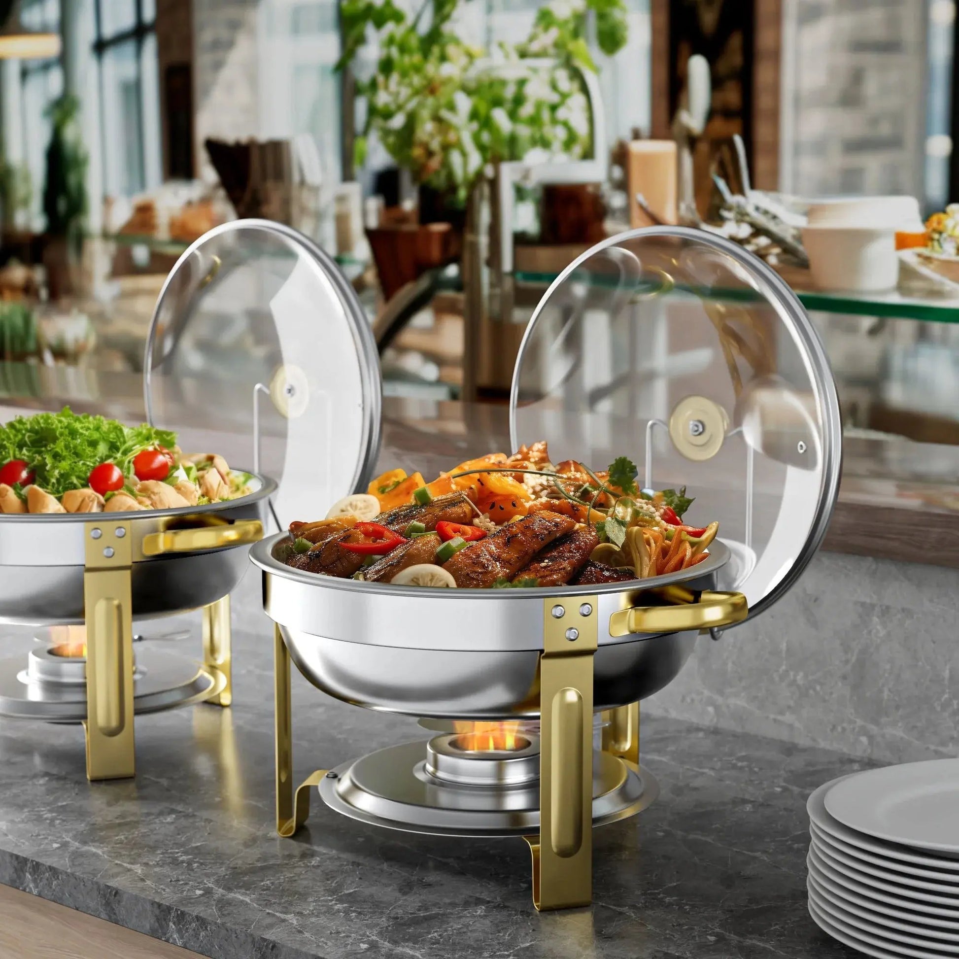 Transform Your Gatherings with Our Stunning 2-Pack 5QT Gold Chafing Dishes! Ideal for Parties & Weddings! 🍽✨