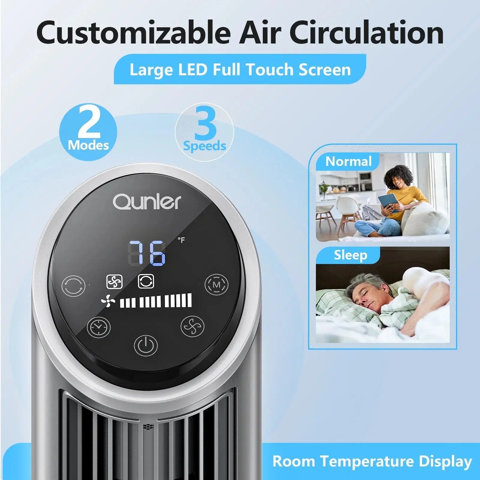 Tower Fan with Remote, 40" Bladeless Fan for Home, 70° Oscillation, 3 Speeds, 2 Modes, 15H Timer Quiet AC Motor Floor Fan for Bedroom, Office, Gray