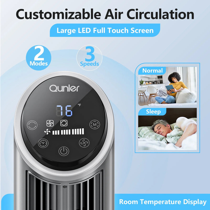 Tower Fan with Remote, 40" Bladeless Fan for Home, 70° Oscillation, 3 Speeds, 2 Modes, 15H Timer Quiet AC Motor Floor Fan for Bedroom, Office, Gray